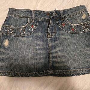 Embellished Denim Mini Skirt